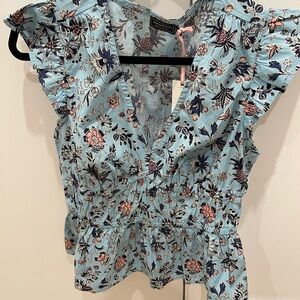 Vineyard Vines Black and Orange Ruffled Wrap Blouse